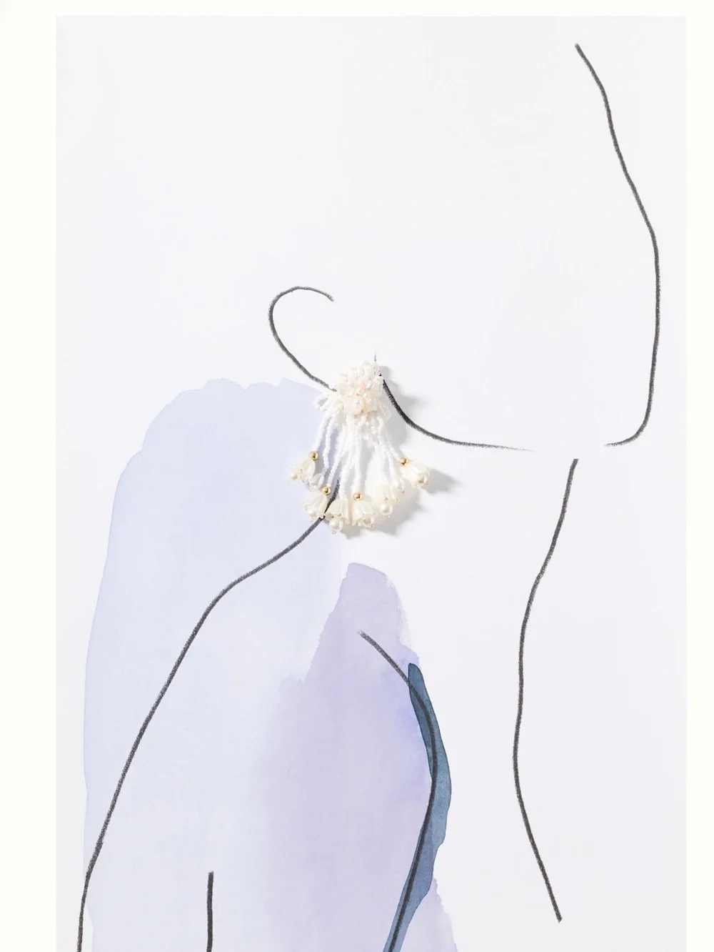 Anthropologie Beaded Drop Earrings Floral Fringe New Ivory Pearl